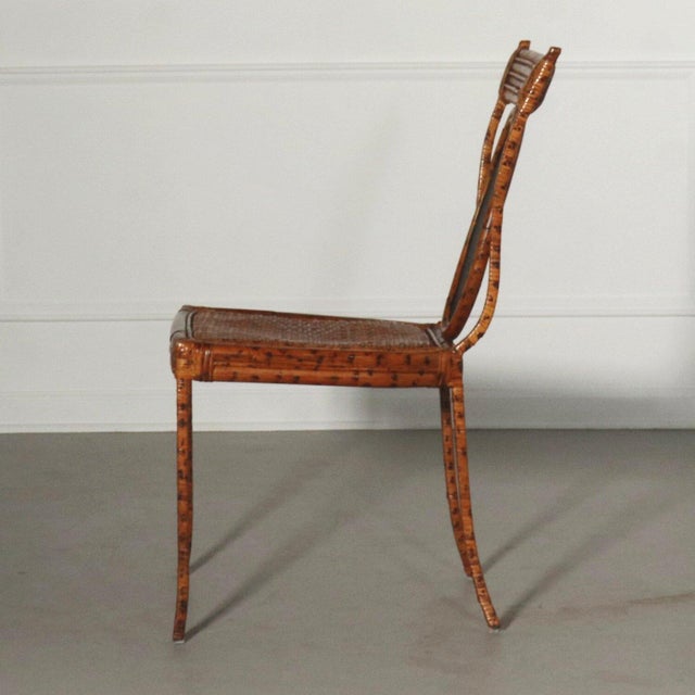 1970's Spotted Bamboo and Wrapped Rattan Iron Side Chair For Sale - Image 4 of 10