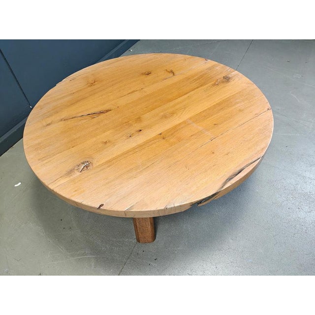 Brown Large Brutalist Round Tripod Wooden Coffee Table, 1960s For Sale - Image 8 of 15