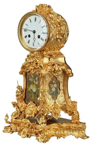 Late 19th Century Ormolu Mantel Clock with Floral Decoration