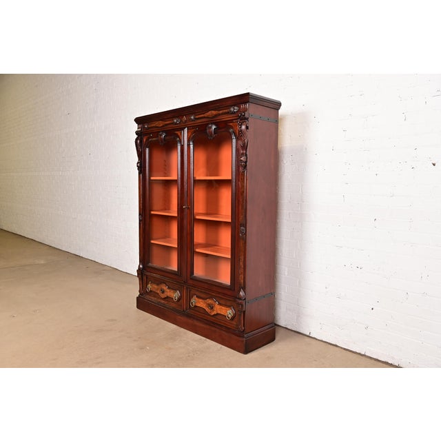 Victorian Herter Brothers Style Antique Eastlake Victorian Carved Mahogany and Burl Wood Bookcase Cabinet, Circa 1880s For Sale - Image 3 of 14