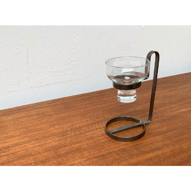 Mid-Century Danish Metal and Glass Candleholder, 1960s, in Very Good conditions. Designed 1960 to 1969