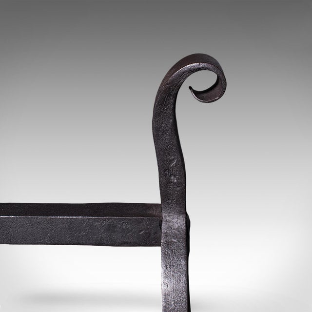 Black Pair of Antique Firedogs, English, Estate Made Wrought Iron, Andirons, Victorian For Sale - Image 8 of 10
