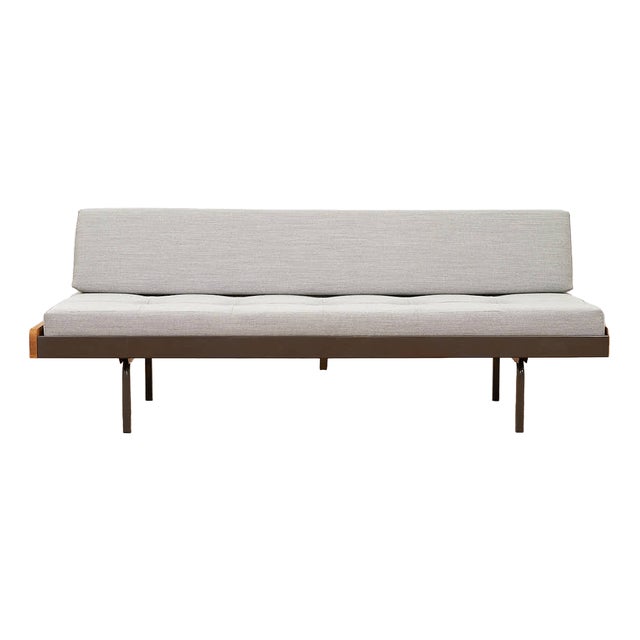 Daybed with Brown Lacquered Metal with Oak Trim Frame, Holland, 1970 For Sale