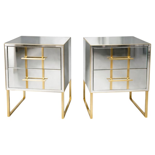 Mirrored Nightstands with Brass Sled Base from Justfurnituress SRL, 2026, Set of 2 For Sale - Image 11 of 11