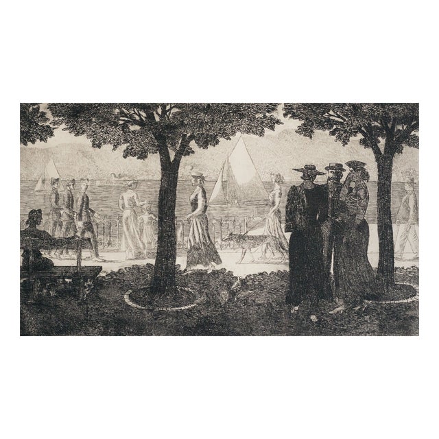 Karl Otto Hügin, Lakeside Promenade Scene, Etching For Sale
