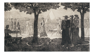 Karl Otto Hügin, Lakeside Promenade Scene, Etching