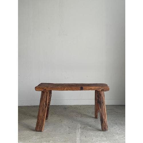 Small Organic Quadripod Bench in Upcycled Asian Teak with Openwork Seat, Matahari For Sale - Image 9 of 18