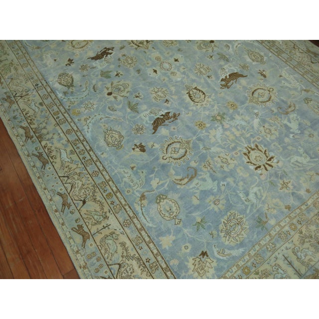 Blue Light Blue Animal Persian Tabriz Rug For Sale - Image 8 of 12