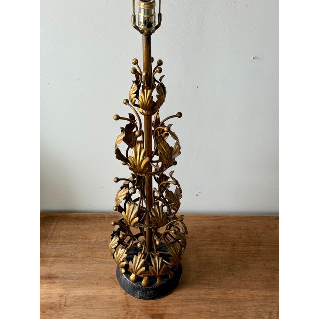 Mid 20th Century Italian Gilt Tole Table Lamp With Marble Base, 33” H, Mid-Century For Sale - Image 4 of 11