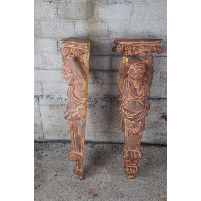 Late 20th Century Classical Grecian Atlas Figural Wall Shelf Corbels Brackets Sconces- Set of 2 For Sale - Image 9 of 11
