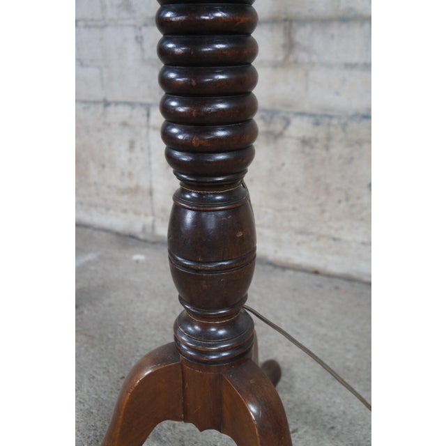 Brown Antique English Mahogany Ribbed Tripod Torchiere Candle Stand Floor Lamp For Sale - Image 8 of 12