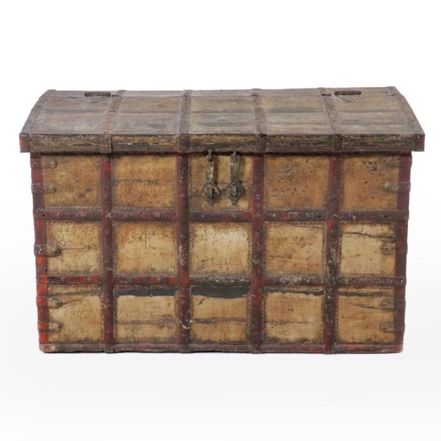 Early 19th century iron bound dual lock Indian dowry chest. An unusually large one. In excellent overall condition free of...