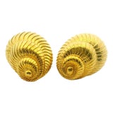 1970s David Webb 18k Hammered Gold Shell Earrings, A Pair For Sale