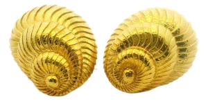 1970s David Webb 18k Hammered Gold Shell Earrings, A Pair