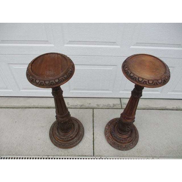 Brown Tall Vintage Baroque Style Wooden Plant Stands or Torchieres For Sale - Image 8 of 12