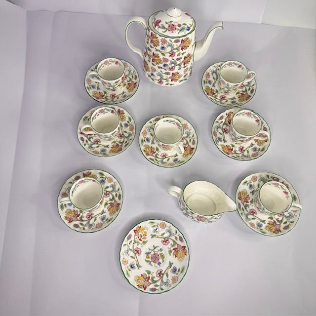 English Vintage Minton Haddon Hall English Bone China Tea Set, 17 Pieces, Floral Chintz Pattern For Sale - Image 3 of 15
