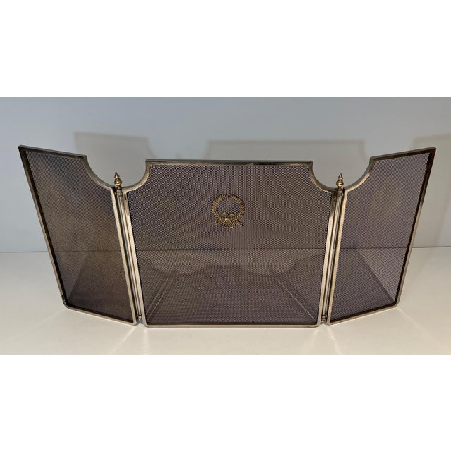 This beautiful and elegant neoclassical style fireplace screen is made of steel, brass and wire mesh. This firewall has 3...