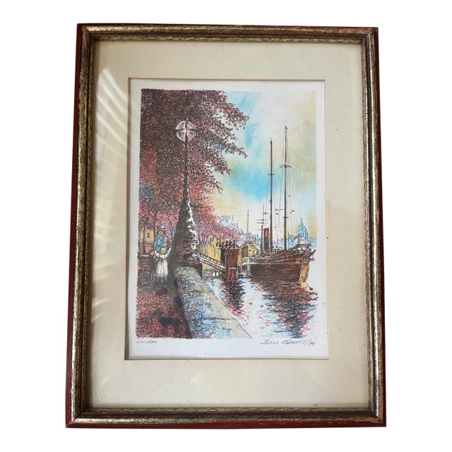 John Speirs London Along the Thames Signed Limited Edition Lithograph 1979 For Sale