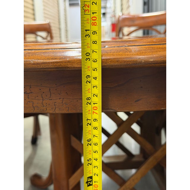 Stickley Geneva 60” Round Dining Table With 6 Bradford Chairs and Custom Glass Top-Bristol Finish For Sale - Image 10 of 18