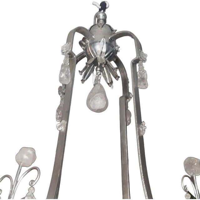1950's French Rock Crystal Chandelier With Silver Leaf Finish For Sale - Image 4 of 7