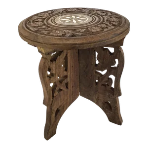 Moroccan Camphor Wood Inlaid Carved Folding Display Table