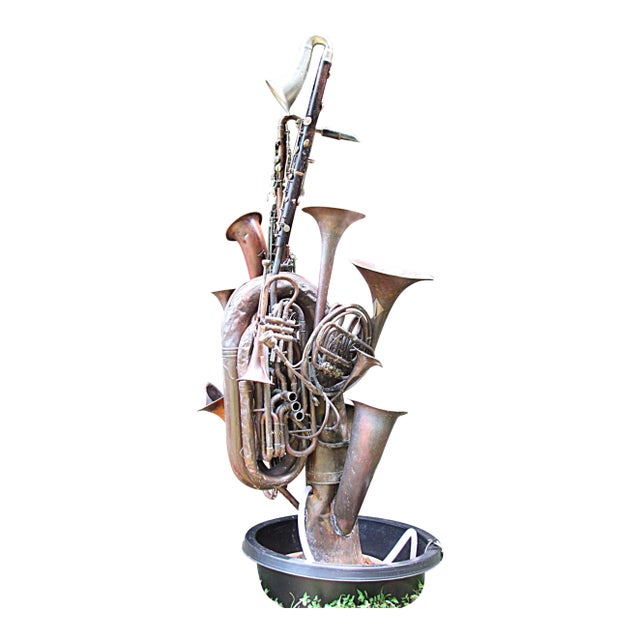 ​Vintage Outdoor Garden Fountain of Sculpted Mid-Century Brass Musical Instruments- 6 Ft+ Kinetic Water Feature For Sale