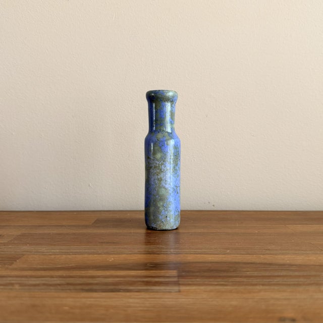 Vintage 1960s Mid-Century Hans Hedberg Blue Mottled Glaze Ceramic Vase Biot, France For Sale - Image 4 of 8