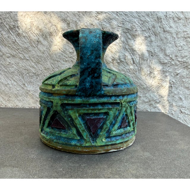 1960s Ewer Jug Sgraffito Lava Glaze Blue Green Red Itay Bitossi Aldo Londi Raymor For Sale - Image 5 of 8