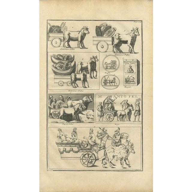 Baroque Montfaucon, Roman Carts, Carriages and a Ceremonial Car from Reliefs, 1722, Engraving For Sale - Image 3 of 8