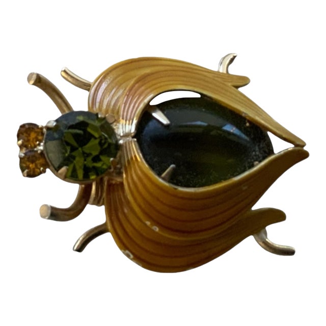 Vintage Alice Caviness Bug Insect Brooch With Glass and Crystal For Sale