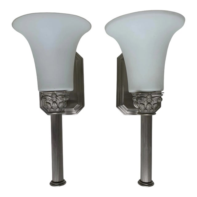 Vintage Late 20th Century Brushed Chrome Column Sconces - Set of 2 For Sale