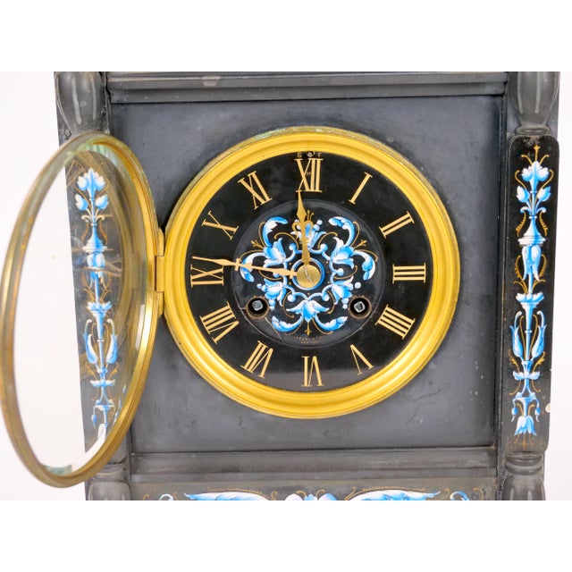 Tiffany & Co. French Black Slate / Enamel Striking Mantel Clock, Circa 1880–1890 For Sale - Image 9 of 18