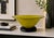 Vintage mid-century modern art glass pedestal centerpiece bowl featuring a rich mustard yellow coloration and removable...