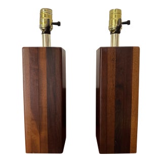 Mid 20th Century Mid Century Modern Solid Walnut Block Lamps a Pair For Sale