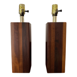 Mid 20th Century Mid Century Modern Solid Walnut Block Lamps a Pair