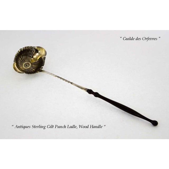 Early 19th Century Antique Sterling Silver Gilt Punch Ladle Woden Handle, Fluted Oval Bowl. For Sale - Image 5 of 7