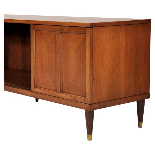 MidCentury Modern Walnut, Brass and Glass Credenza Media Console Bar