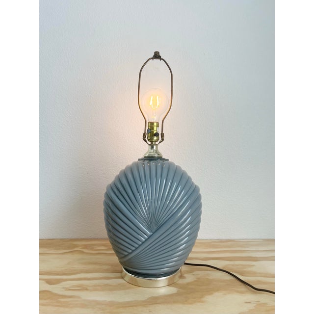 Vintage 80s Deco Revival Gray Cased Glass Table Lamp For Sale - Image 4 of 12