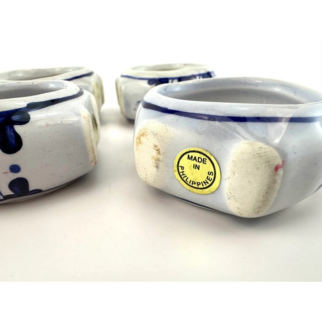 Ceramic Vintage Blue and White Hand Painted Napkin Rings, Set of 6 For Sale - Image 7 of 7