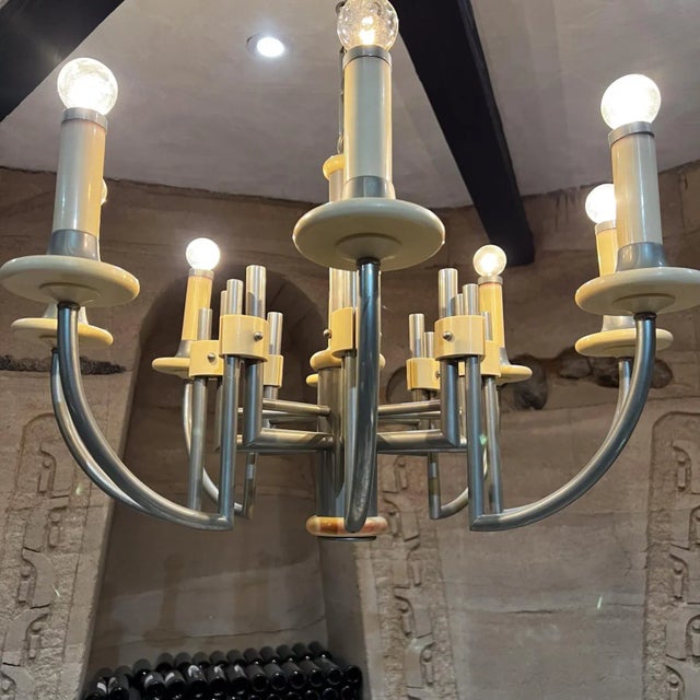 1940s Art Deco Chandelier, Eight Arm, Bakelite & Chrome, 34x31 Inches For Sale - Image 10 of 11
