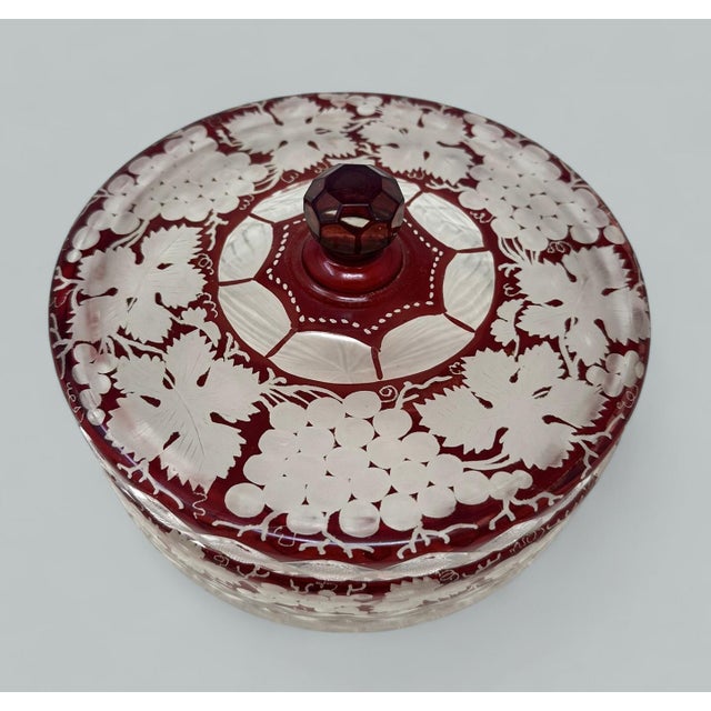 Antique Victorian Bohemian Hand Cut to Clear Crystal Ruby Red Glass Centerpiece For Sale - Image 9 of 10