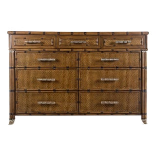 Large Organic Coastal Faux Bamboo Rattan Chest / Commode / Cabinet For Sale