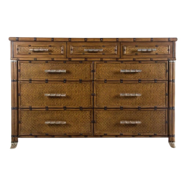 Large Organic Coastal Faux Bamboo Rattan Chest / Commode / Cabinet For Sale