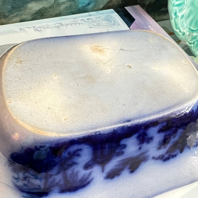 Antique Flow Blue Octagonal Rimmed Bowl For Sale - Image 13 of 16