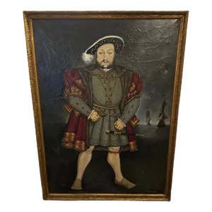 Huge English Oil Painting Portrait Tudor Royal King Henry VIII After Hans Holbein