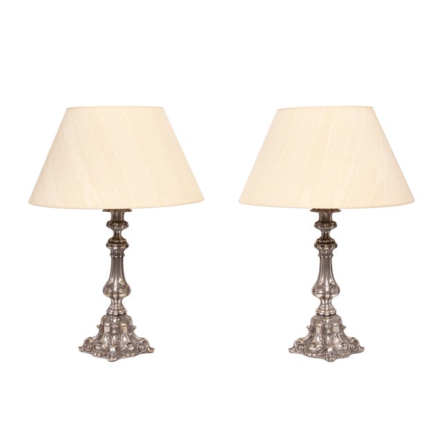 Rococo Rococo Silver Plated Table Lamps, 1920s, Set of 2 For Sale - Image 3 of 14