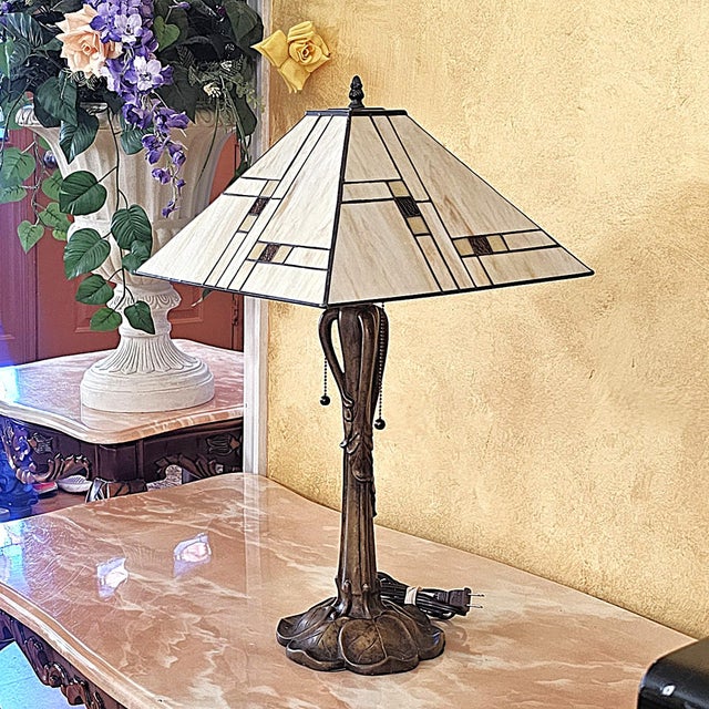 Mission-Style Tiffany Stained Glass Table Lamp by K L Lighting For Sale - Image 15 of 18