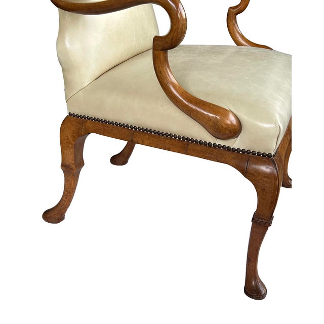 Pair English Queen Anne Style Carved Walnut Shepherd's Crook Armchairs For Sale - Image 11 of 14