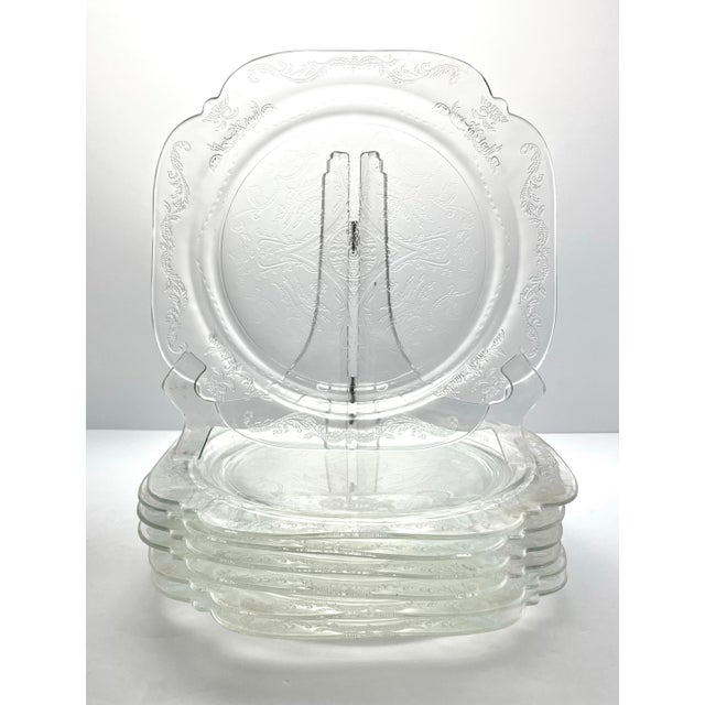 1930s Federal Glass “Madrid, Clear” 7 Etched Glass Dinner Plates 10 3/8” Good vintage condition. No chips, cracks, or...