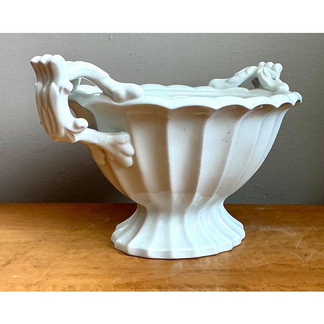 Ironstone Fluted Ceramic Footed Orchid Bowl For Sale - Image 10 of 12